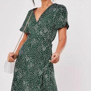 Green Polka Dot Wrap Midi Dress